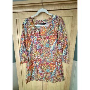 Kikisol Blouse Shirt Womens Medium Colorful Floral Tunic Cover Up Coastal Beach